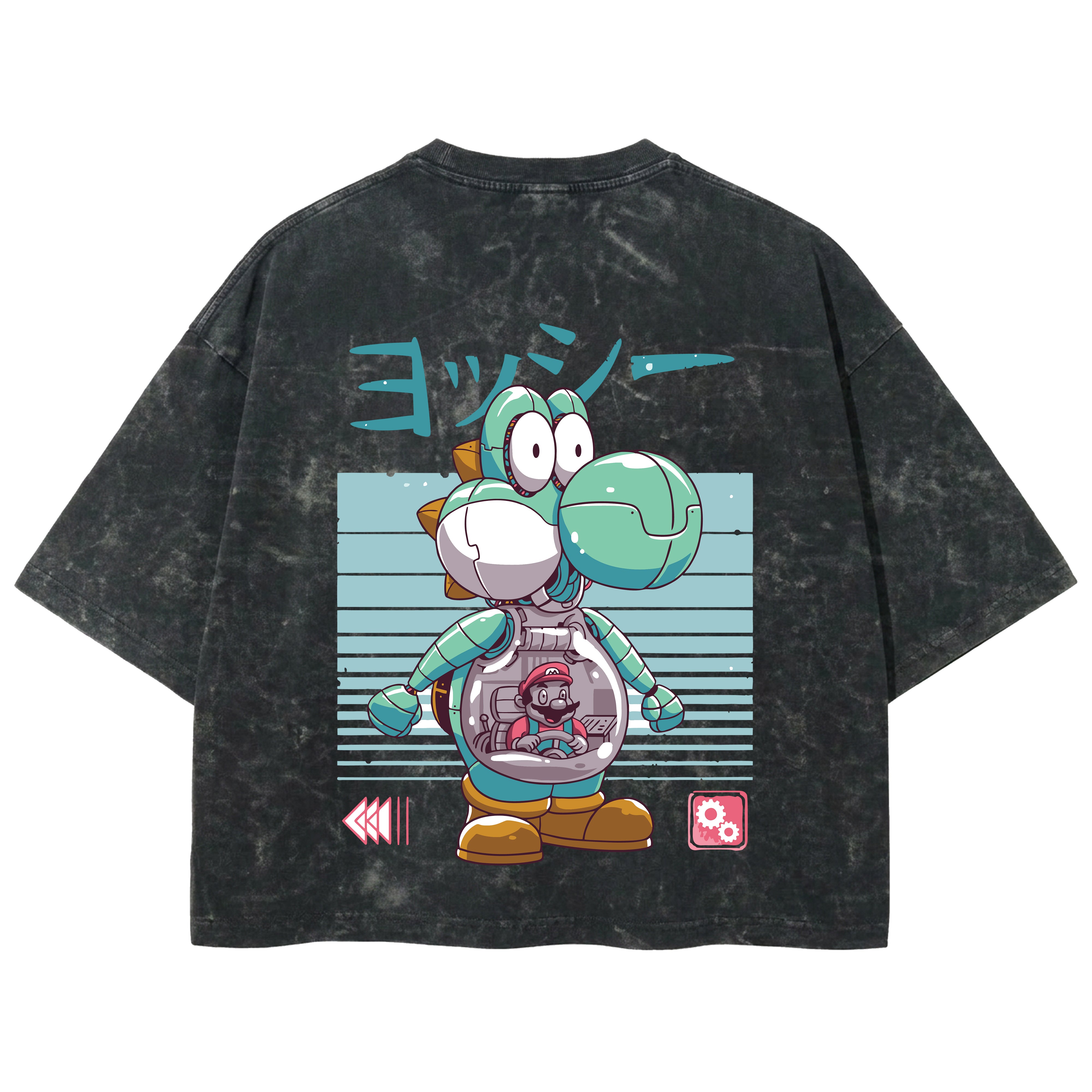 Playera streetwear premium de anime y gaming ExtraLife MX, corte boxy deluxe mineral wash heavyweight en color Acid Wash, moda urbana mexicana de culto.
