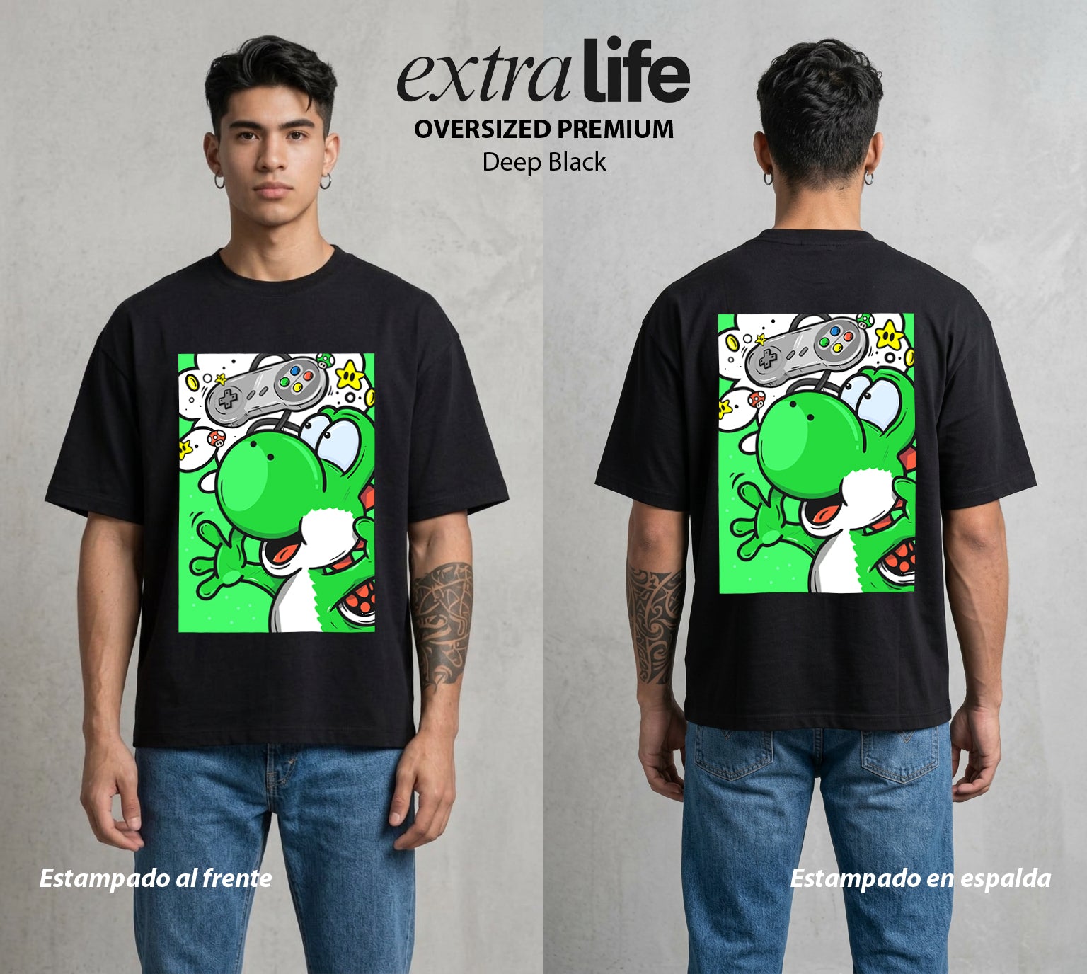 El Reino del Fontanero | El Fontanero Estelar #02336 - Playera Oversized Premium | Deep Black - Foto en modelo