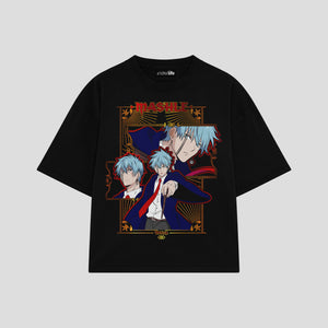 Playera streetwear premium de anime y gaming ExtraLife MX, corte boxy oversized drop shoulder heavyweight en color Deep Black y Off-White, moda urbana mexicana de culto.