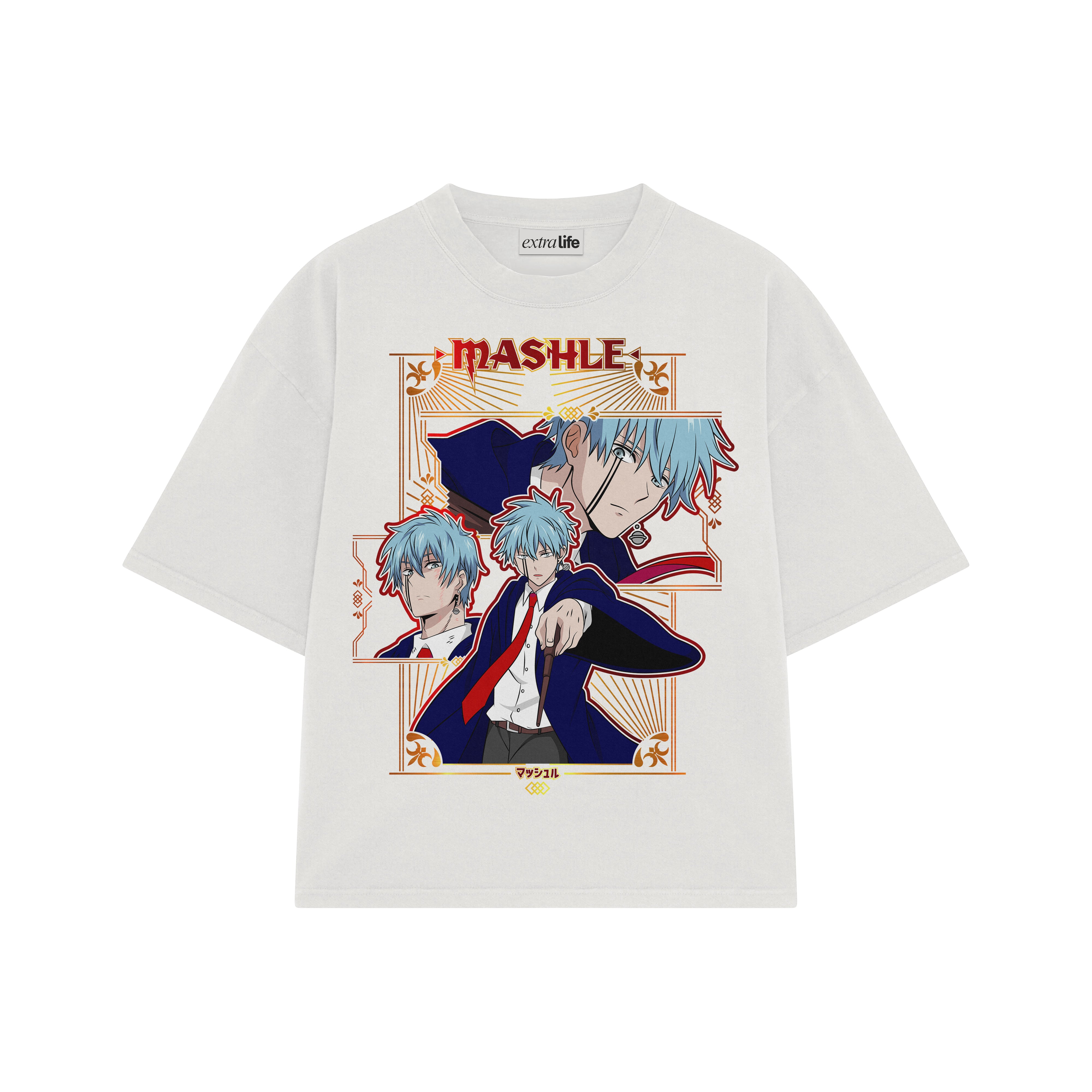 Playera streetwear premium de anime y gaming ExtraLife MX, corte boxy oversized drop shoulder heavyweight en color Deep Black y Off-White, moda urbana mexicana de culto.