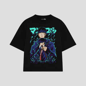 Playera streetwear premium de anime y gaming ExtraLife MX, corte boxy oversized drop shoulder heavyweight en color Deep Black y Off-White, moda urbana mexicana de culto.