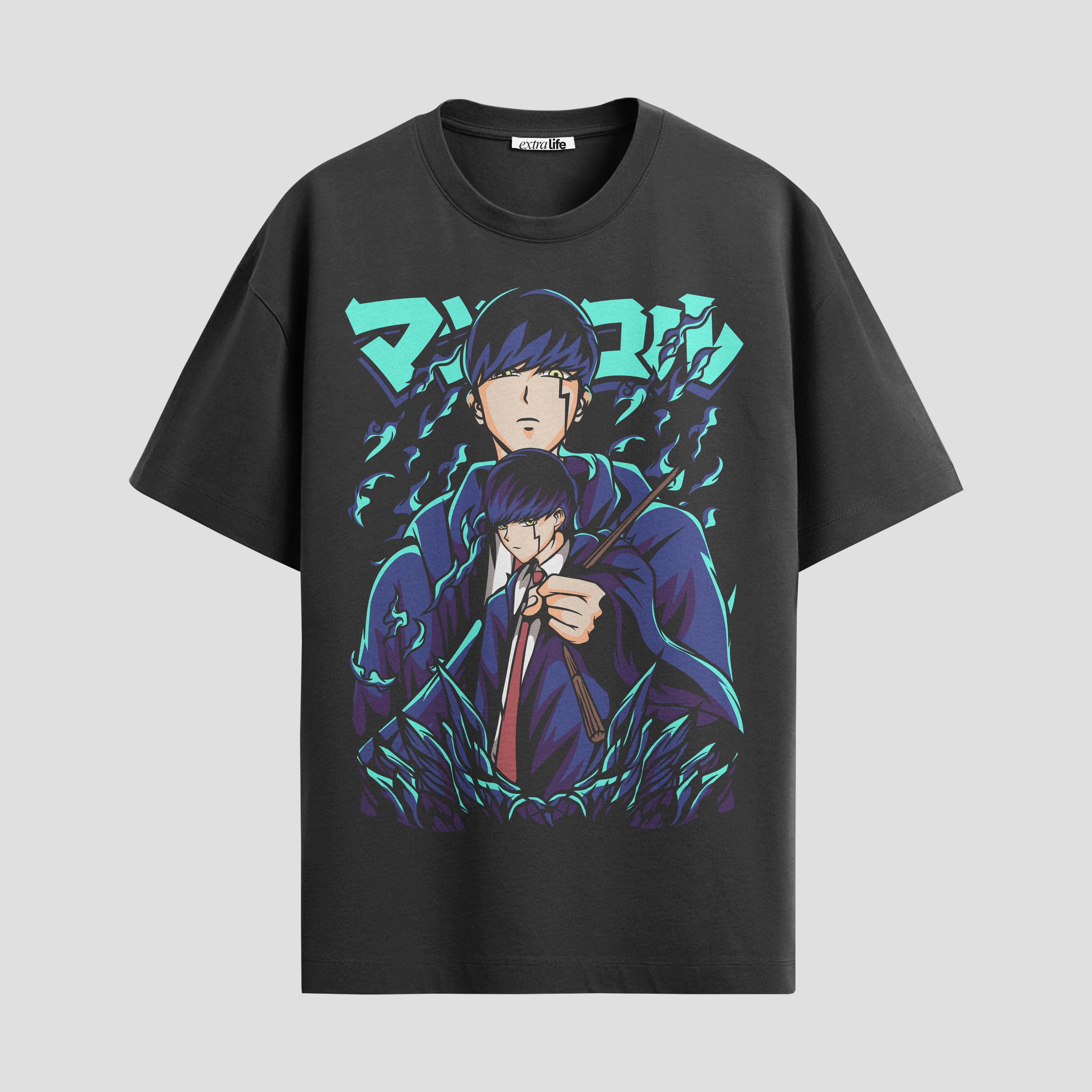 Playera urbana de anime y gaming ExtraLife MX, corte Standard Fit unisex ligero y transpirable en color Deep Black y Pure White, ropa de uso diario para gym y casual.