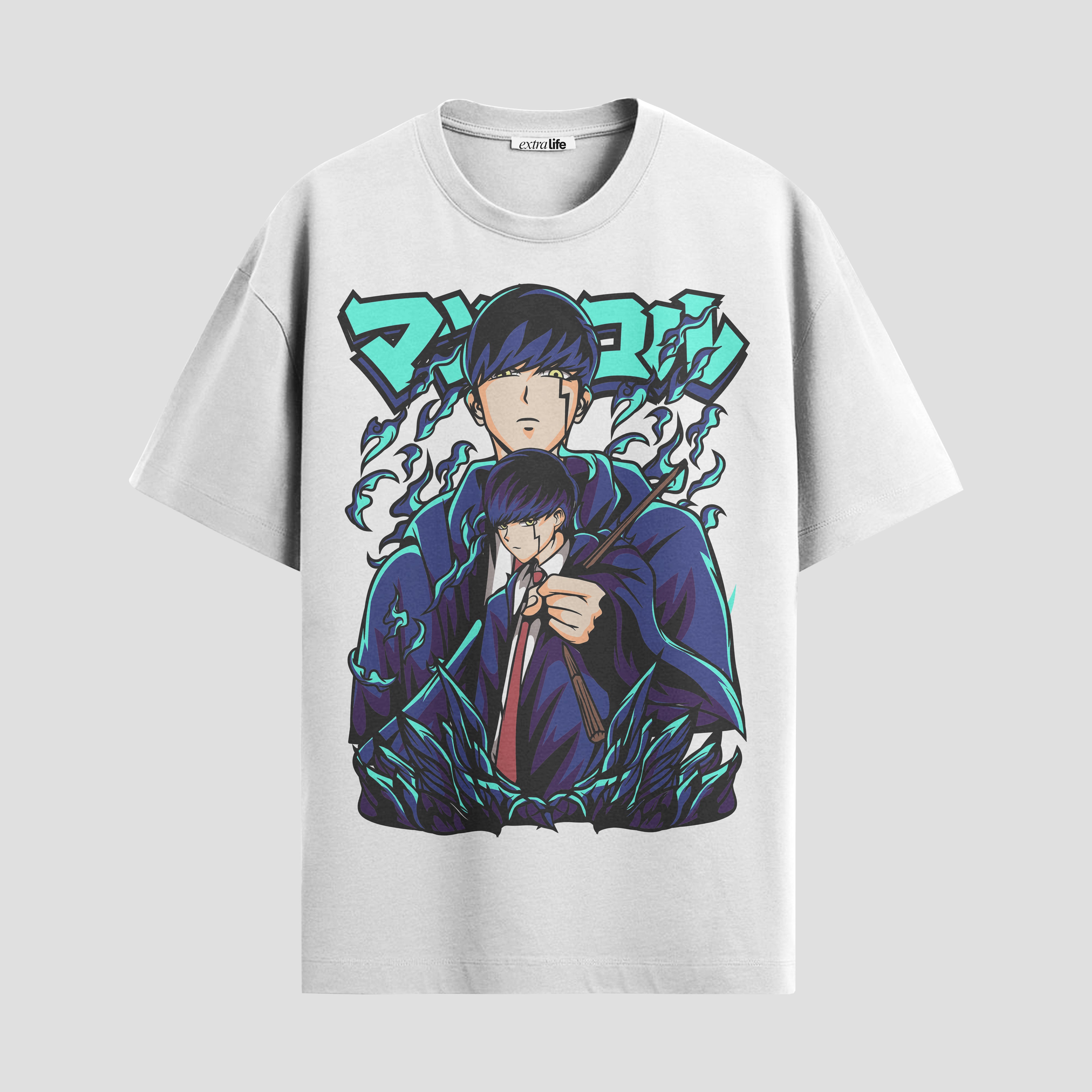 Playera urbana de anime y gaming ExtraLife MX, corte Standard Fit unisex ligero y transpirable en color Deep Black y Pure White, ropa de uso diario para gym y casual.