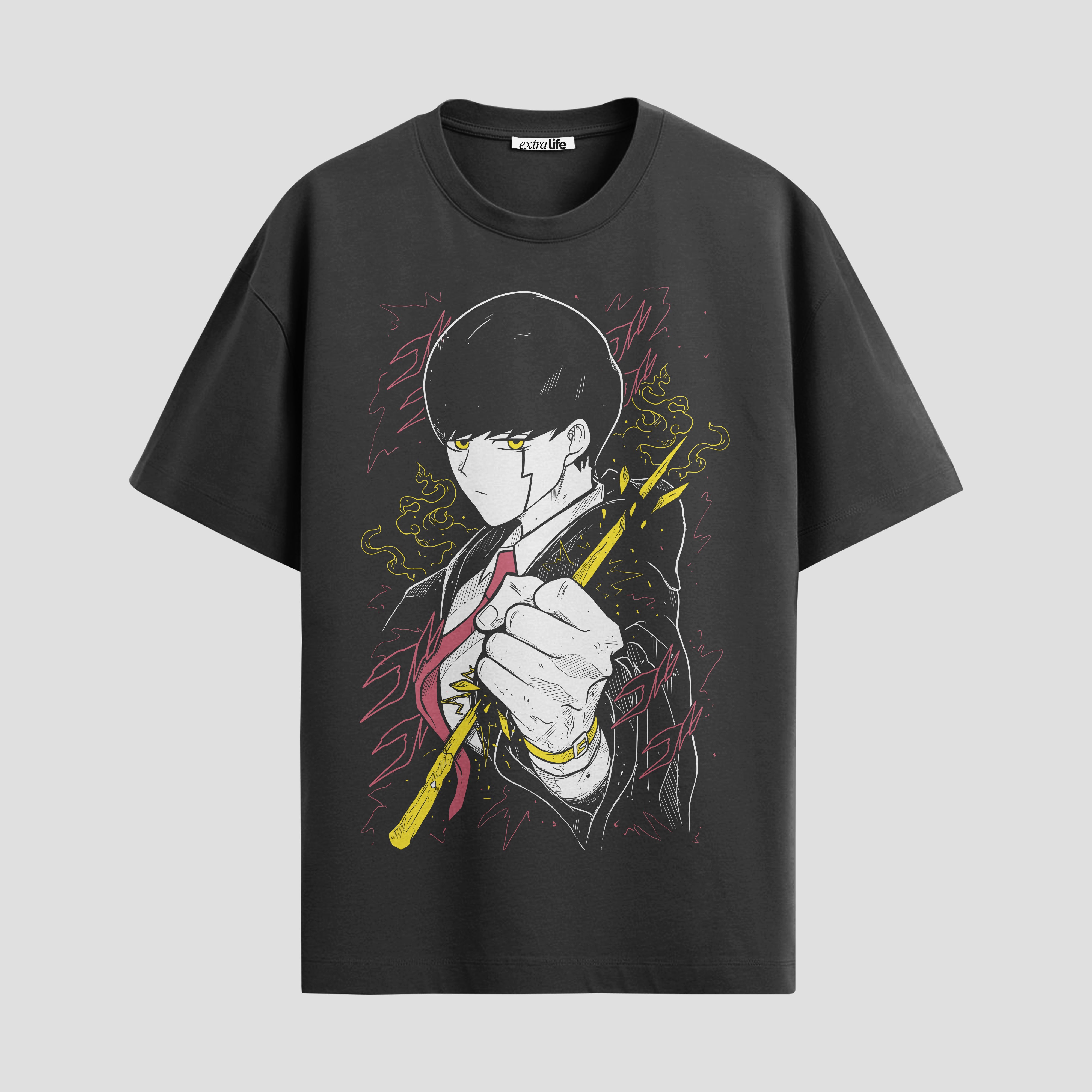 Playera urbana de anime y gaming ExtraLife MX, corte Standard Fit unisex ligero y transpirable en color Deep Black y Pure White, ropa de uso diario para gym y casual.