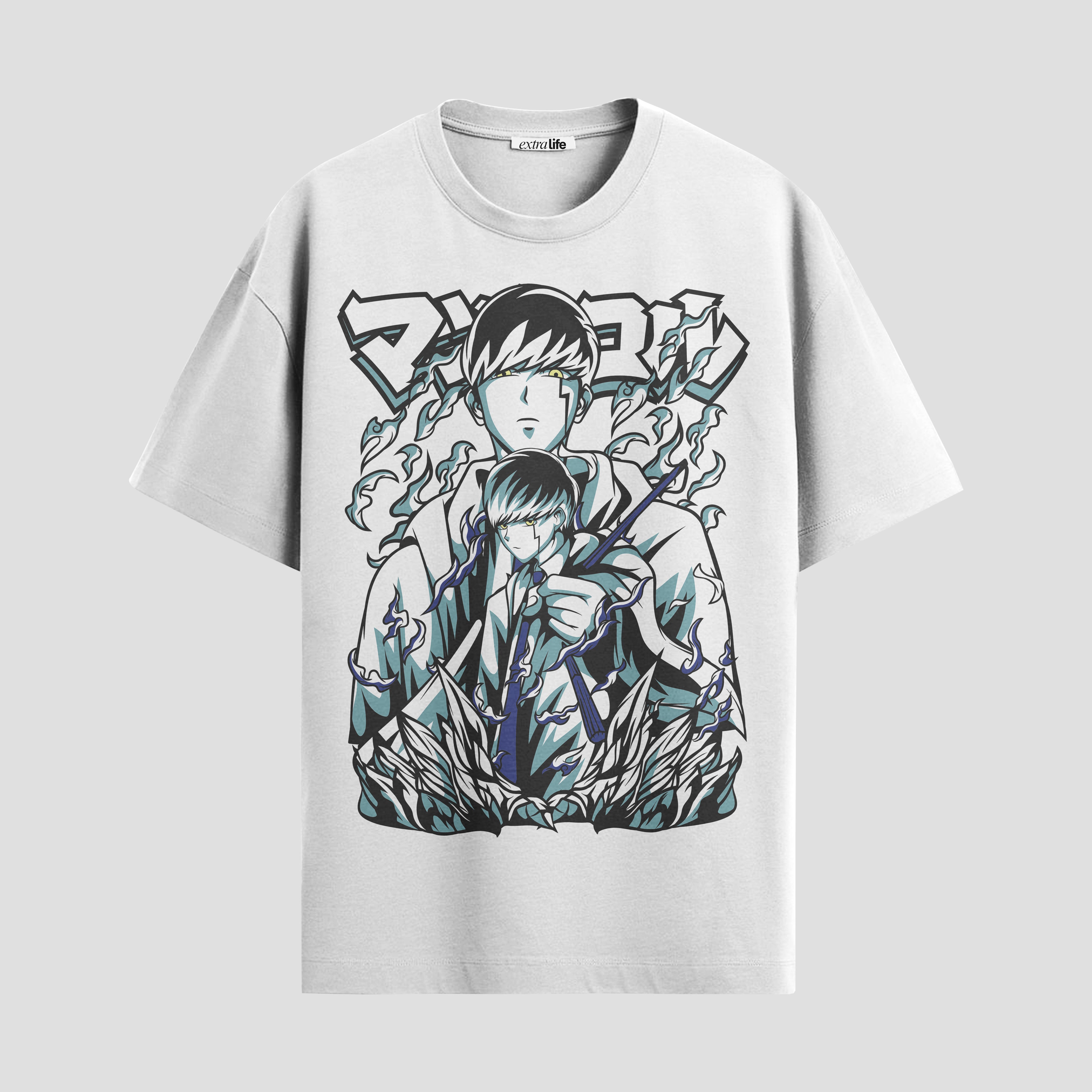 Playera urbana de anime y gaming ExtraLife MX, corte Standard Fit unisex ligero y transpirable en color Deep Black y Pure White, ropa de uso diario para gym y casual.