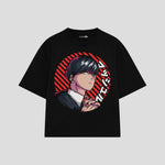Playera streetwear premium de anime y gaming ExtraLife MX, corte boxy oversized drop shoulder heavyweight en color Deep Black y Off-White, moda urbana mexicana de culto.