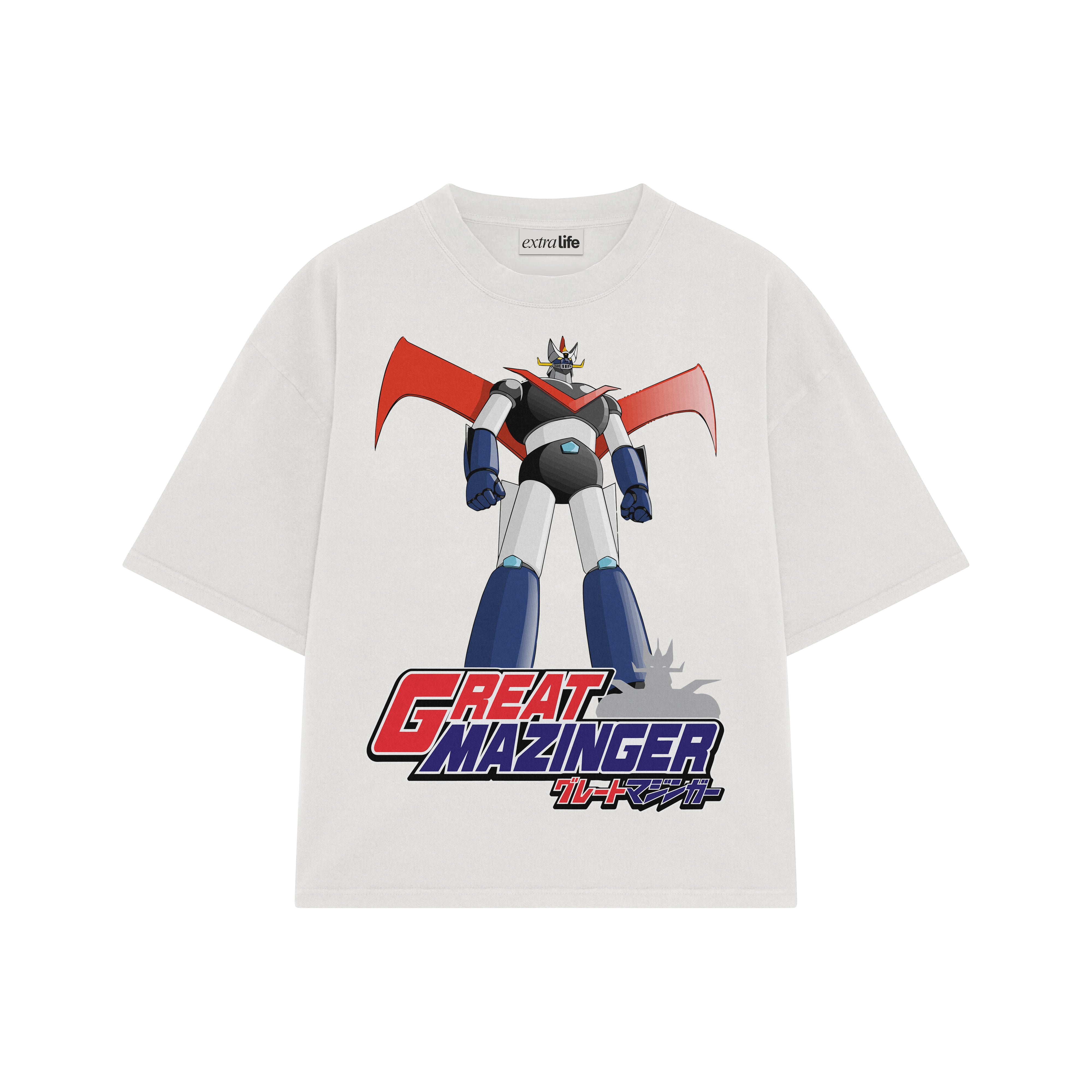 Playera streetwear premium de anime y gaming ExtraLife MX, corte boxy oversized drop shoulder heavyweight en color Deep Black y Off-White, moda urbana mexicana de culto.