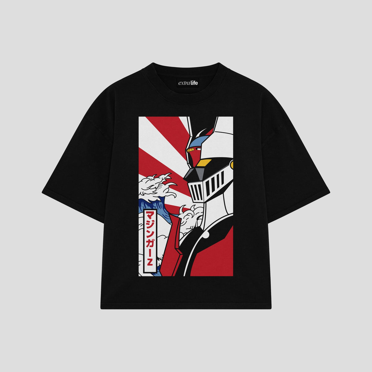 Playera streetwear premium de anime y gaming ExtraLife MX, corte oversized drop shoulder ligero y fresco en color Deep Black y Off-White, moda urbana mexicana de culto.