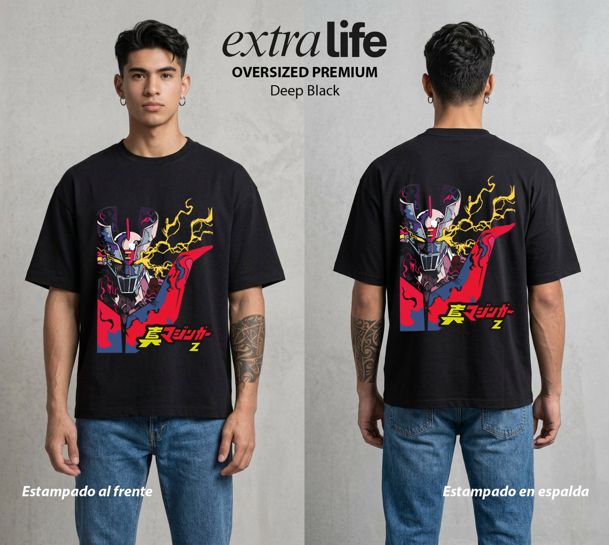 El Coloso de Acero | El Puño del Robot #02350 - Playera Oversized Premium | Deep Black - Foto en modelo