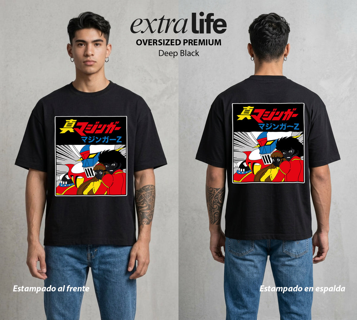 El Coloso de Acero | El Puño del Robot #02352 - Playera Oversized Premium | Deep Black - Foto en modelo