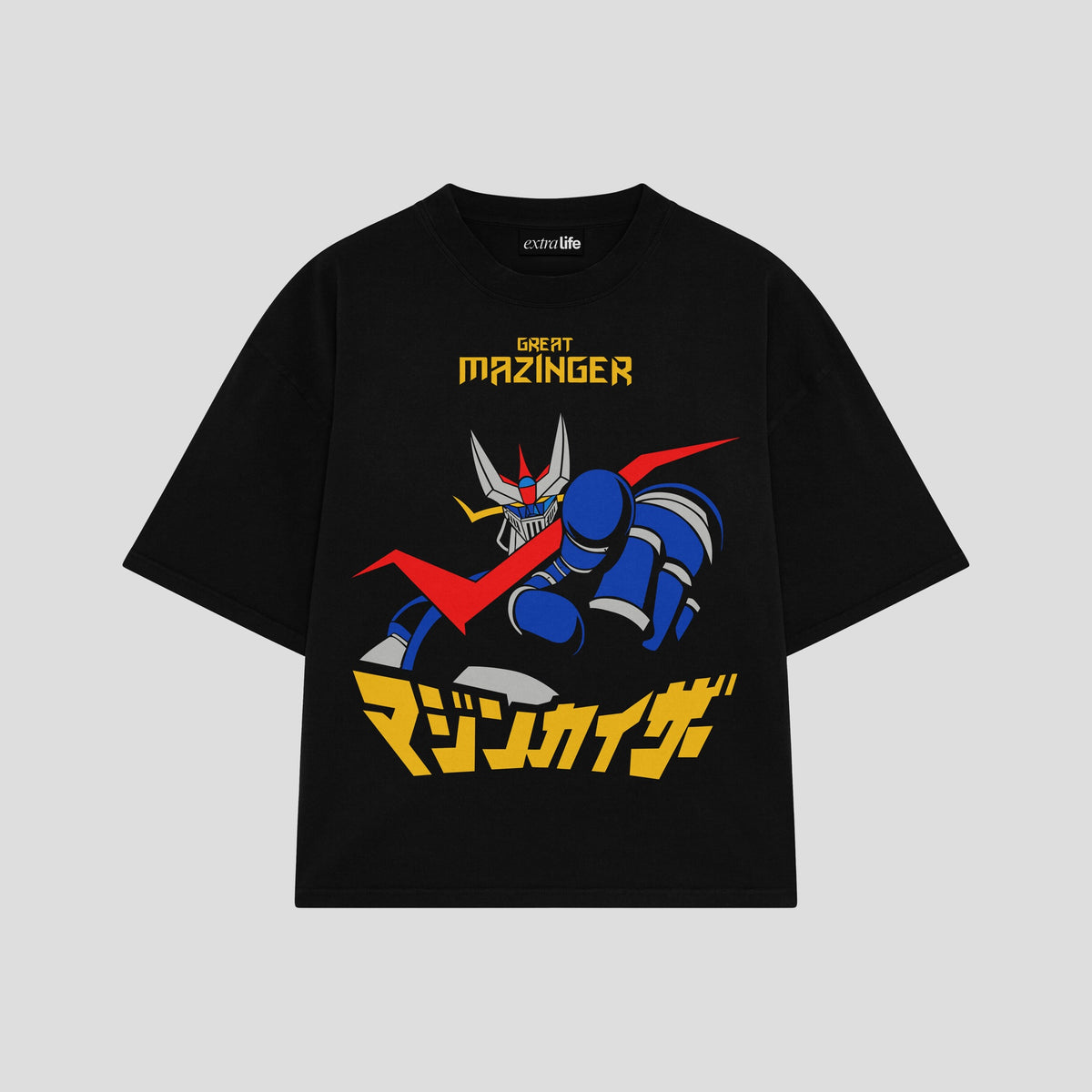 Playera streetwear premium de anime y gaming ExtraLife MX, corte oversized drop shoulder ligero y fresco en color Deep Black y Off-White, moda urbana mexicana de culto.