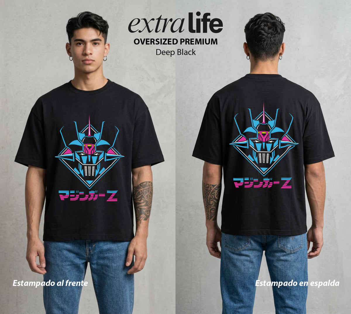 El Coloso de Acero | El Puño del Robot #02354 - Playera Oversized Premium | Deep Black - Foto en modelo