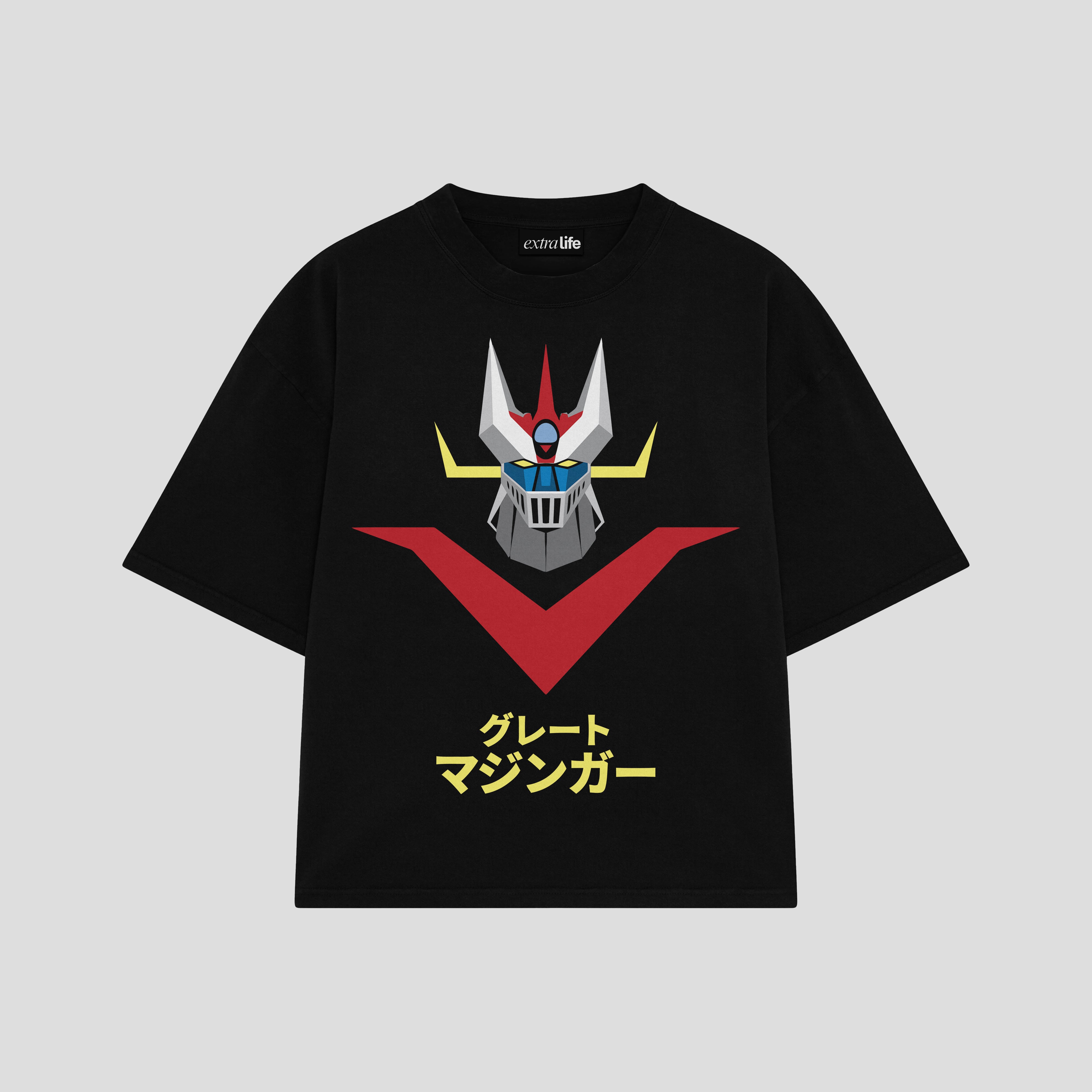 Playera streetwear premium de anime y gaming ExtraLife MX, corte boxy oversized drop shoulder heavyweight en color Deep Black y Off-White, moda urbana mexicana de culto.