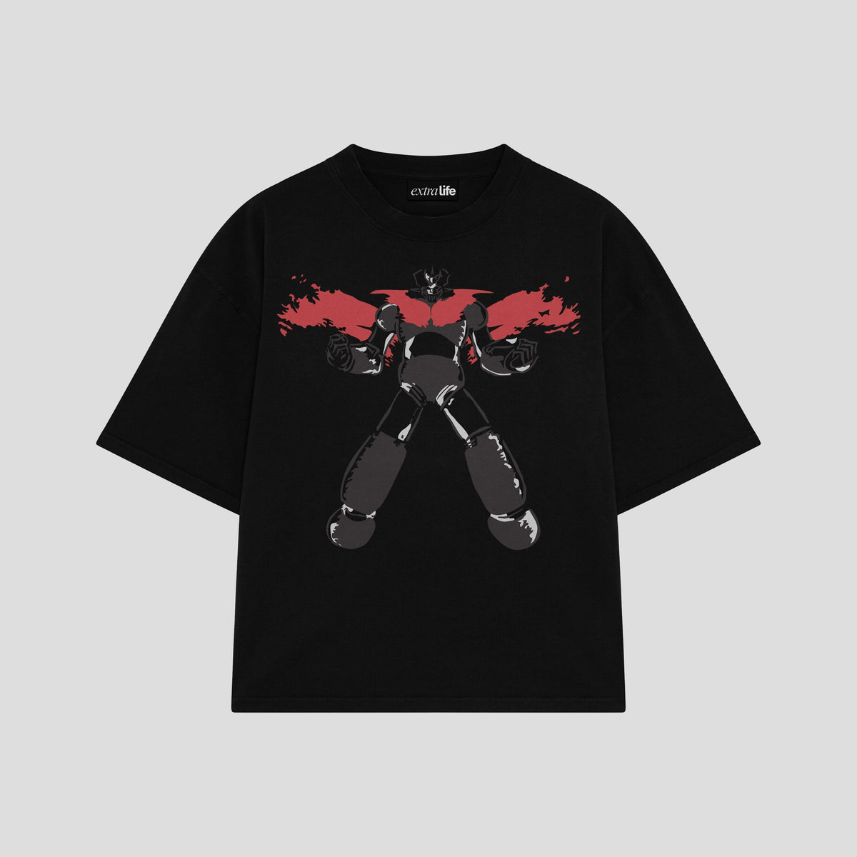 Playera streetwear premium de anime y gaming ExtraLife MX, corte oversized drop shoulder ligero y fresco en color Deep Black y Off-White, moda urbana mexicana de culto.