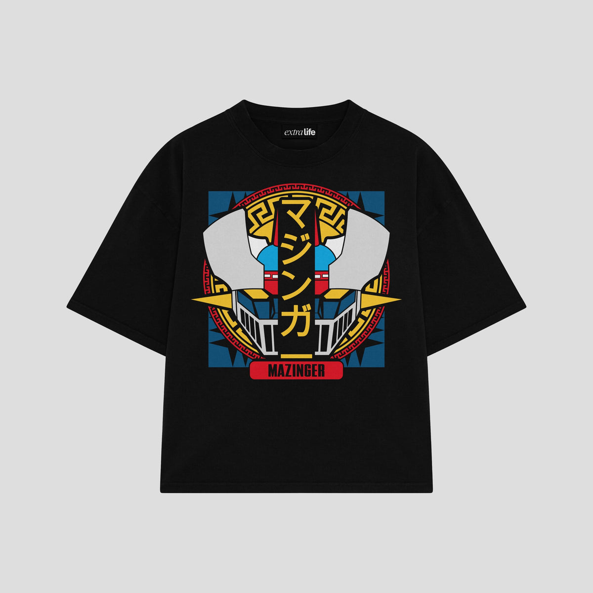 Playera streetwear premium de anime y gaming ExtraLife MX, corte oversized drop shoulder ligero y fresco en color Deep Black y Off-White, moda urbana mexicana de culto.