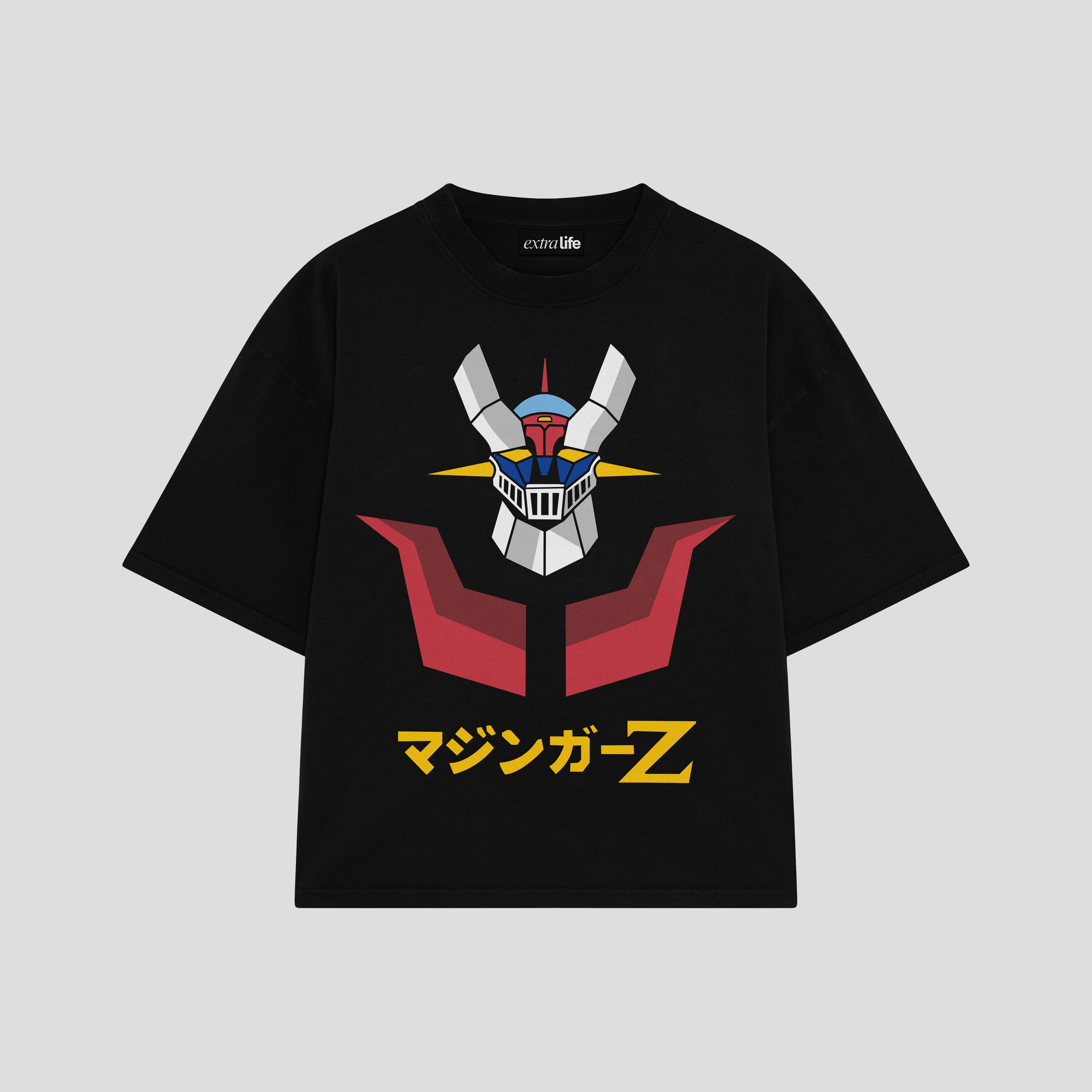 Playera streetwear premium de anime y gaming ExtraLife MX, corte boxy oversized drop shoulder heavyweight en color Deep Black y Off-White, moda urbana mexicana de culto.