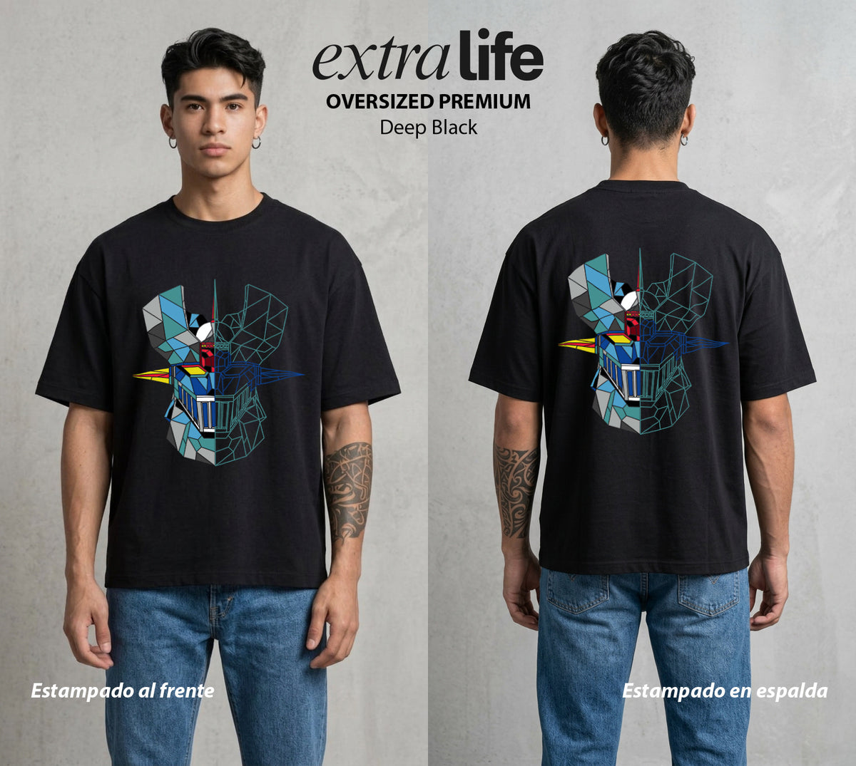 El Coloso de Acero | El Poder del Acero #02363 - Playera Oversized Premium | Deep Black - Foto en modelo