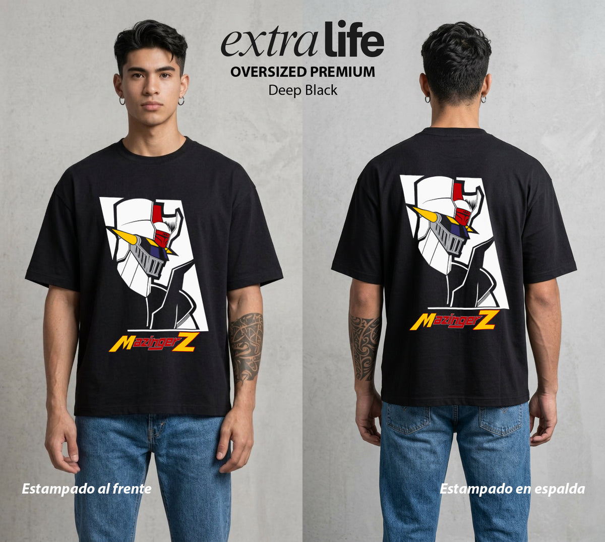 El Coloso de Acero | El Puño del Robot #02364 - Playera Oversized Premium | Deep Black - Foto en modelo