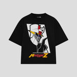 Playera streetwear premium de anime y gaming ExtraLife MX, corte boxy oversized drop shoulder heavyweight en color Deep Black y Off-White, moda urbana mexicana de culto.