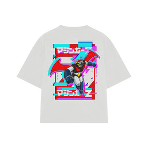 Playera streetwear premium de anime y gaming ExtraLife MX, corte boxy oversized drop shoulder heavyweight en color Deep Black y Off-White, moda urbana mexicana de culto.