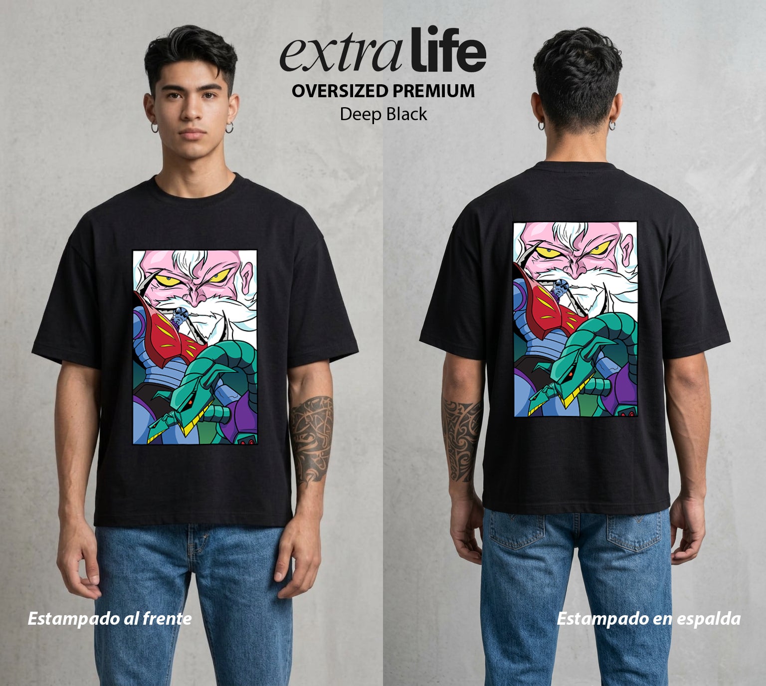 El Coloso de Acero | El Doctor del Mal #02369 - Playera Oversized Premium | Deep Black - Foto en modelo