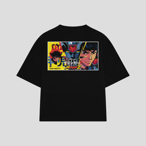 Playera streetwear premium de anime y gaming ExtraLife MX, corte oversized drop shoulder ligero y fresco en color Deep Black y Off-White, moda urbana mexicana de culto.