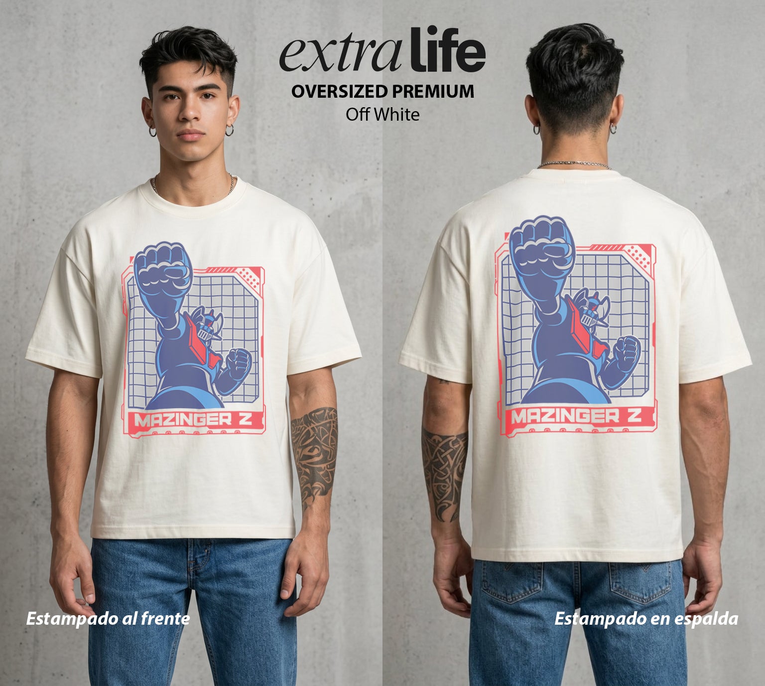 El Coloso de Acero | El Puño del Robot #02374 - Playera Oversized Premium | Off White - Foto en modelo