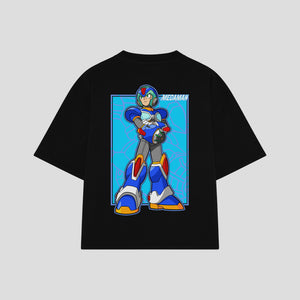 Playera streetwear premium de anime y gaming ExtraLife MX, corte boxy oversized drop shoulder heavyweight en color Deep Black y Off-White, moda urbana mexicana de culto.