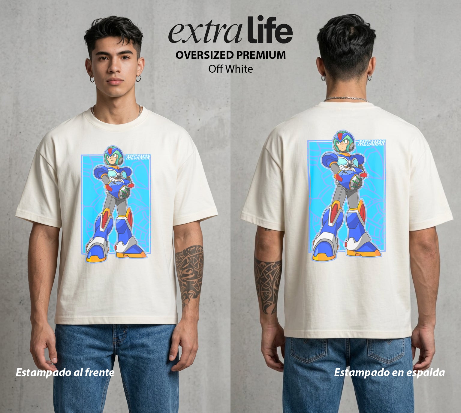 El Robot Azul | El Robot del Bien #02375 - Playera Oversized Premium | Off White - Foto en modelo