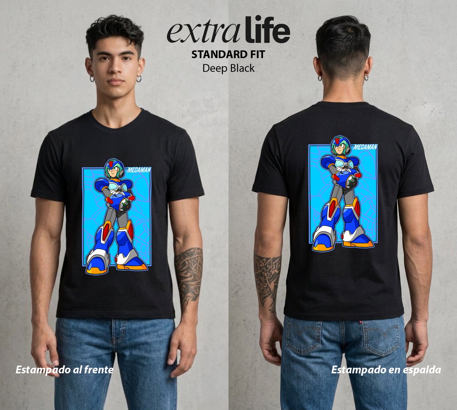 El Robot Azul | El Robot del Bien #02375 - Playera Standard Fit | Deep Black - Foto en modelo