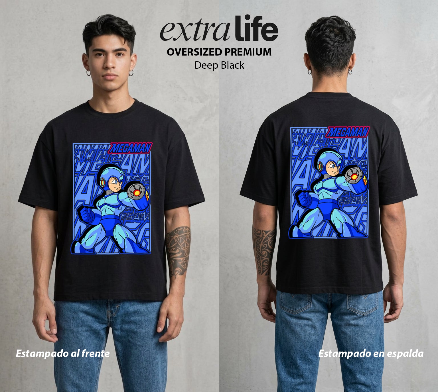El Robot Azul | El Azul del Poder #02376 - Playera Oversized Premium | Deep Black - Foto en modelo