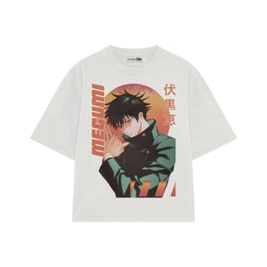Playera streetwear premium de anime y gaming ExtraLife MX, corte boxy oversized drop shoulder heavyweight en color Deep Black y Off-White, moda urbana mexicana de culto.