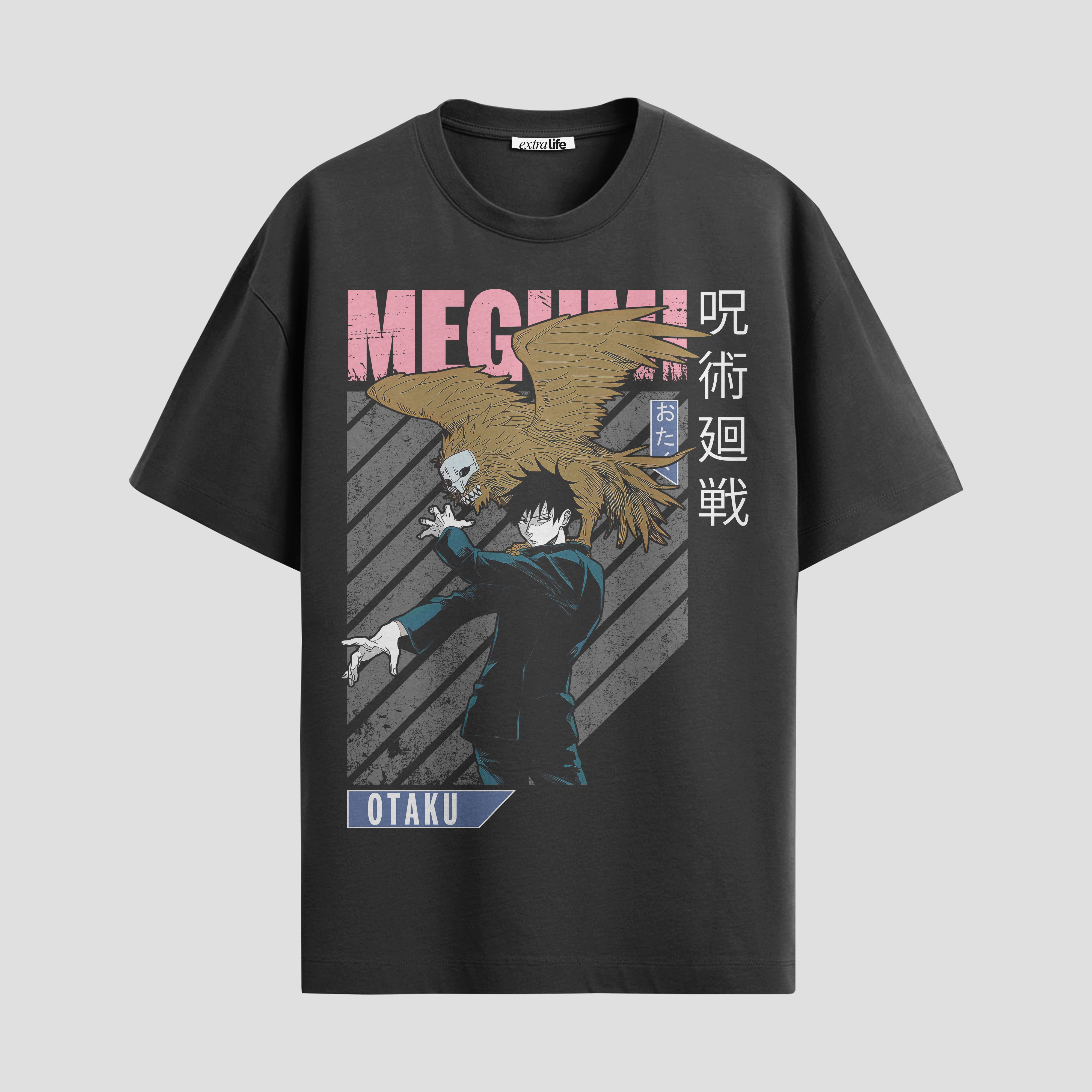 Playera urbana de anime y gaming ExtraLife MX, corte Standard Fit unisex ligero y transpirable en color Deep Black y Pure White, ropa de uso diario para gym y casual.