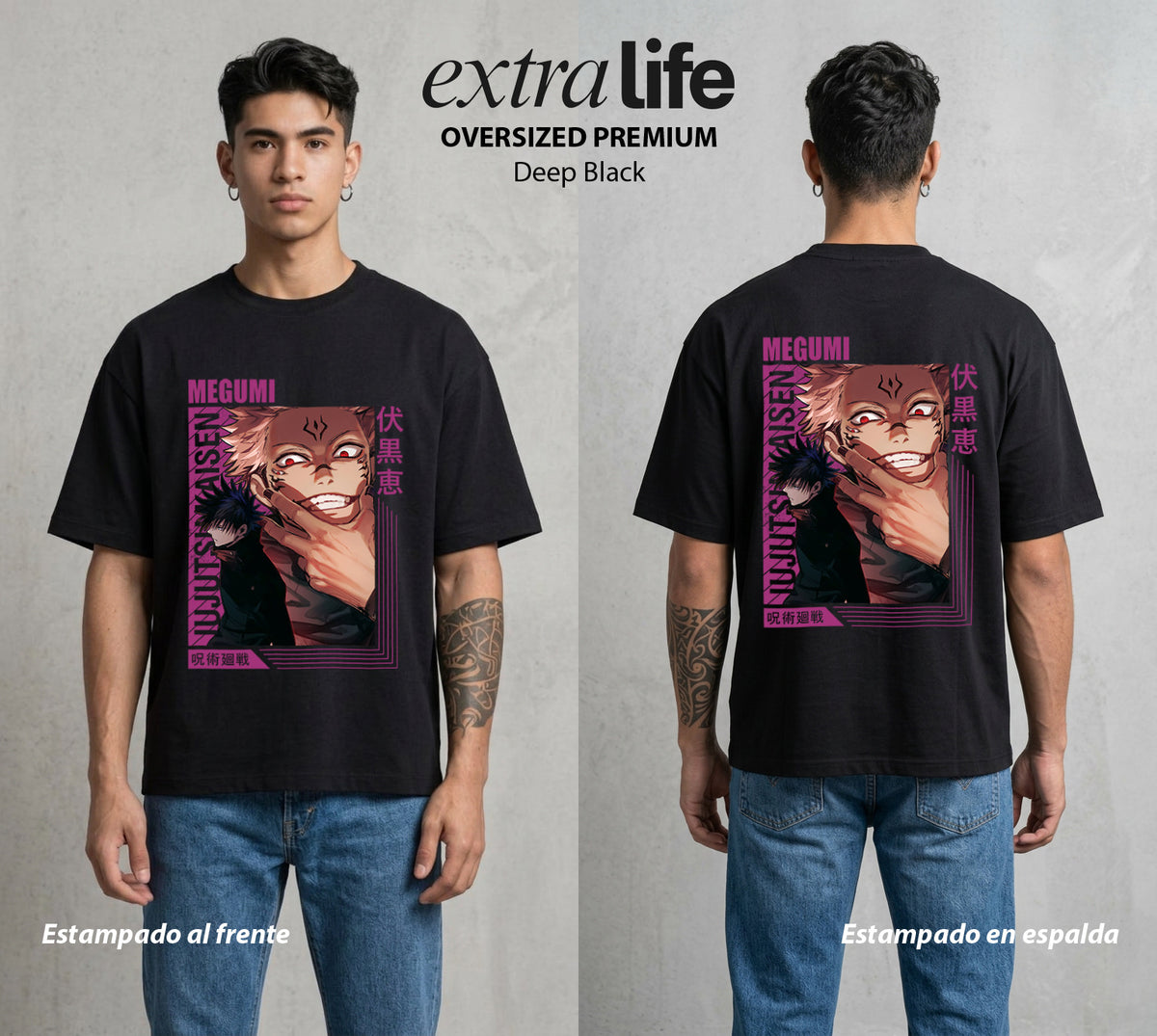El Arte de las Maldiciones | Las Diez Sombras #02387 - Playera Oversized Premium | Deep Black - Foto en modelo