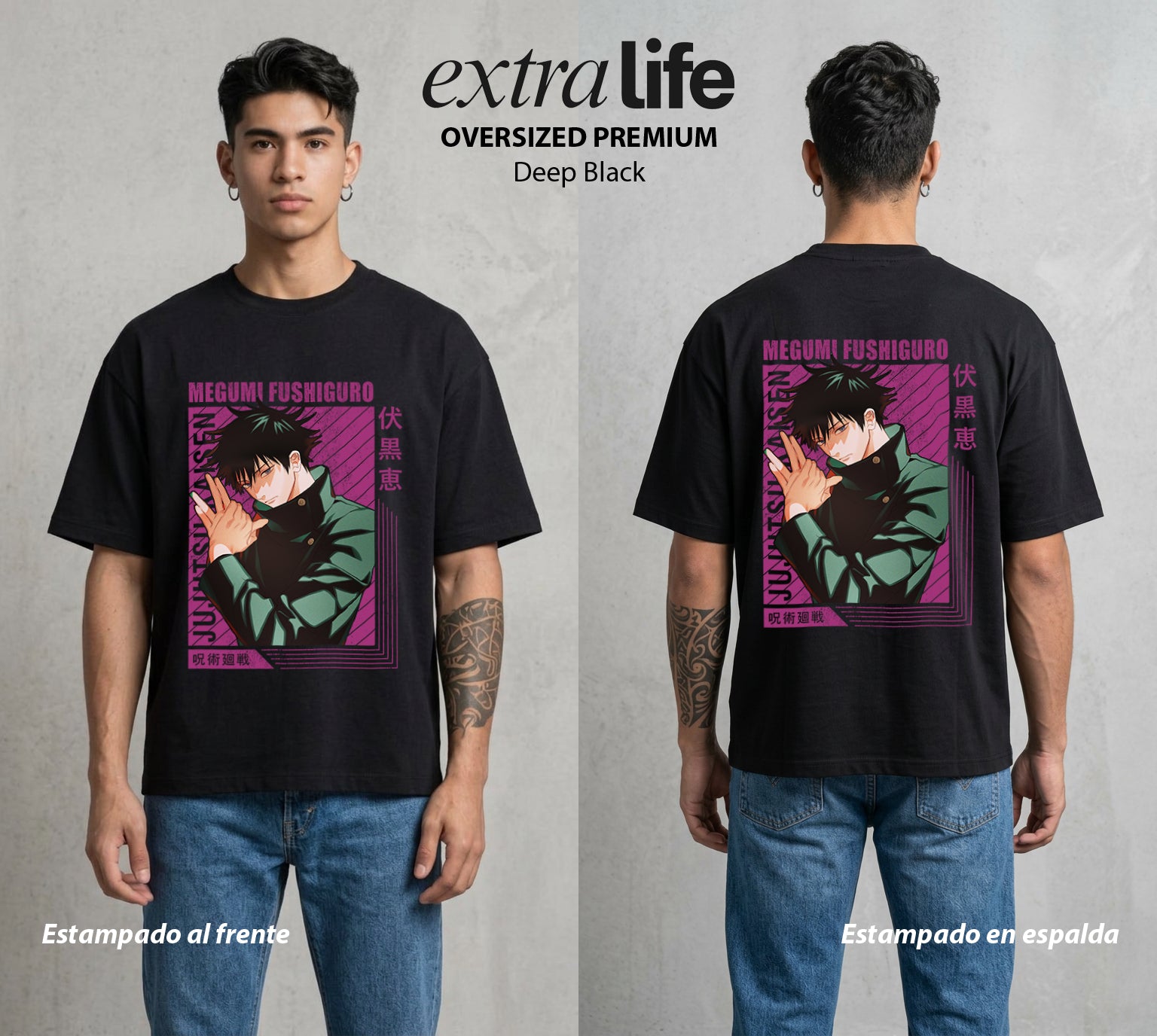 El Arte de las Maldiciones | Sombras Divinas #02391 - Playera Oversized Premium | Deep Black - Foto en modelo