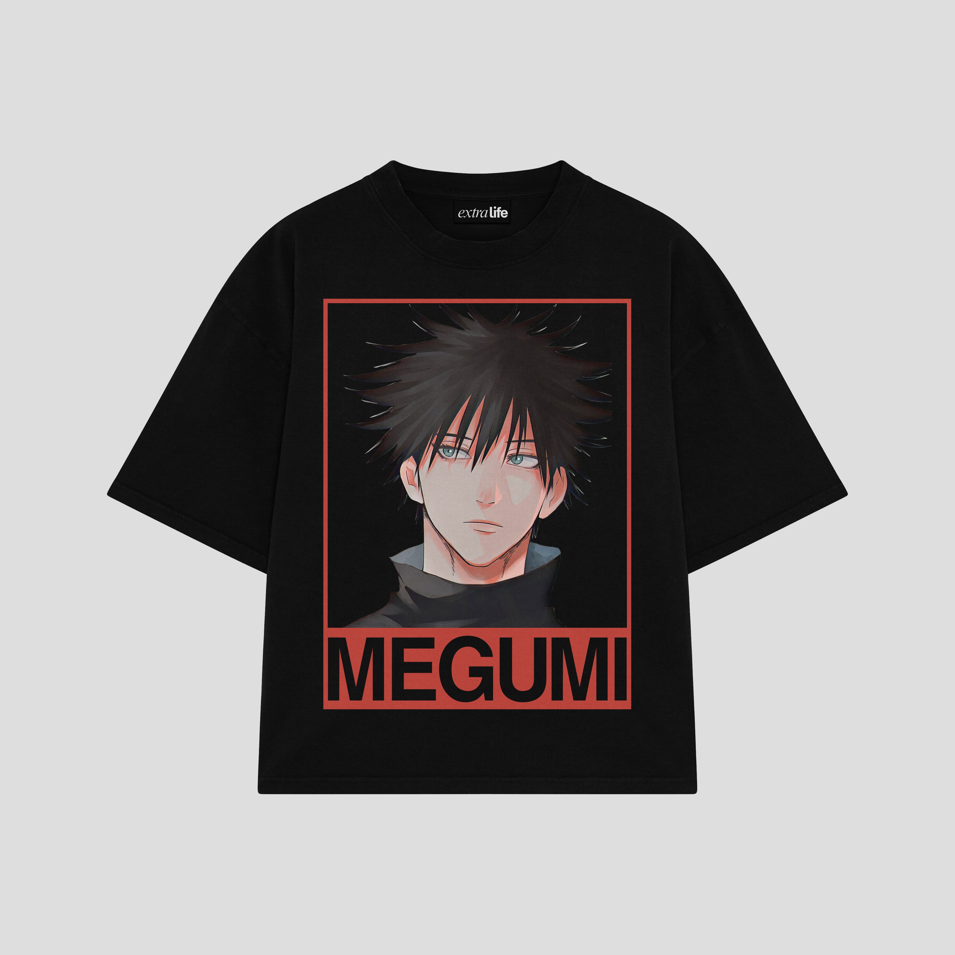 Playera streetwear premium de anime y gaming ExtraLife MX, corte boxy oversized drop shoulder heavyweight en color Deep Black y Off-White, moda urbana mexicana de culto.