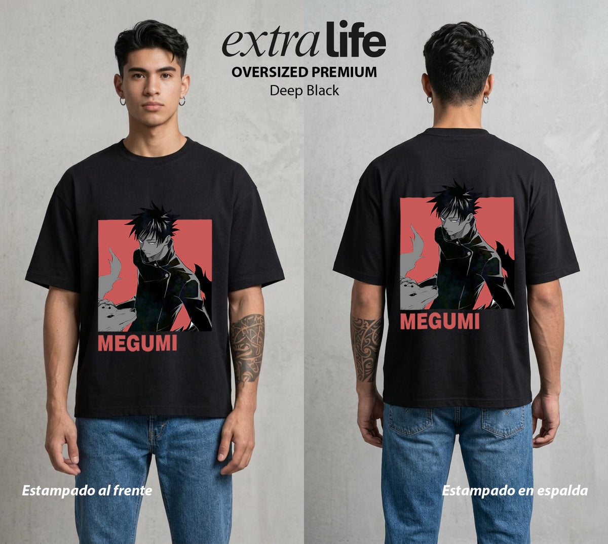 El Arte de las Maldiciones | Sombras y Bestias #02394 - Playera Oversized Premium | Deep Black - Foto en modelo