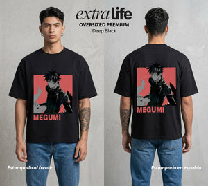 El Arte de las Maldiciones | Sombras y Bestias #02394 - Playera Oversized Premium | Deep Black - Foto en modelo