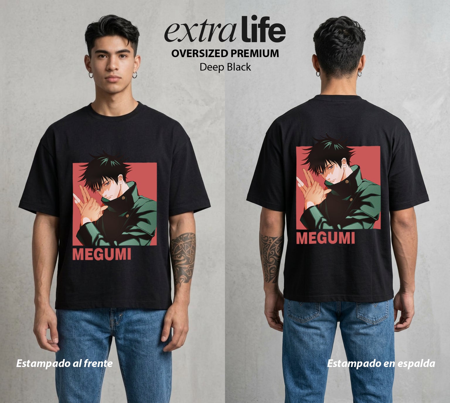 El Arte de las Maldiciones | El Brujo de las Bestias #02396 - Playera Oversized Premium | Deep Black - Foto en modelo
