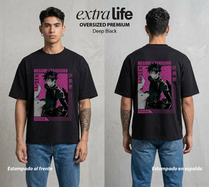 El Arte de las Maldiciones | Bestias del Oscuro #02397 - Playera Oversized Premium | Deep Black - Foto en modelo
