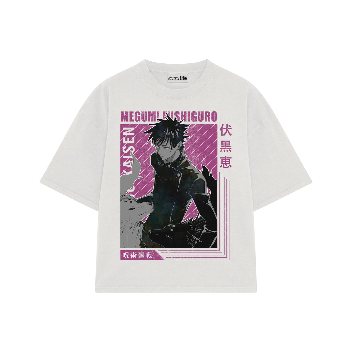 Playera streetwear premium de anime y gaming ExtraLife MX, corte oversized drop shoulder ligero y fresco en color Deep Black y Off-White, moda urbana mexicana de culto.