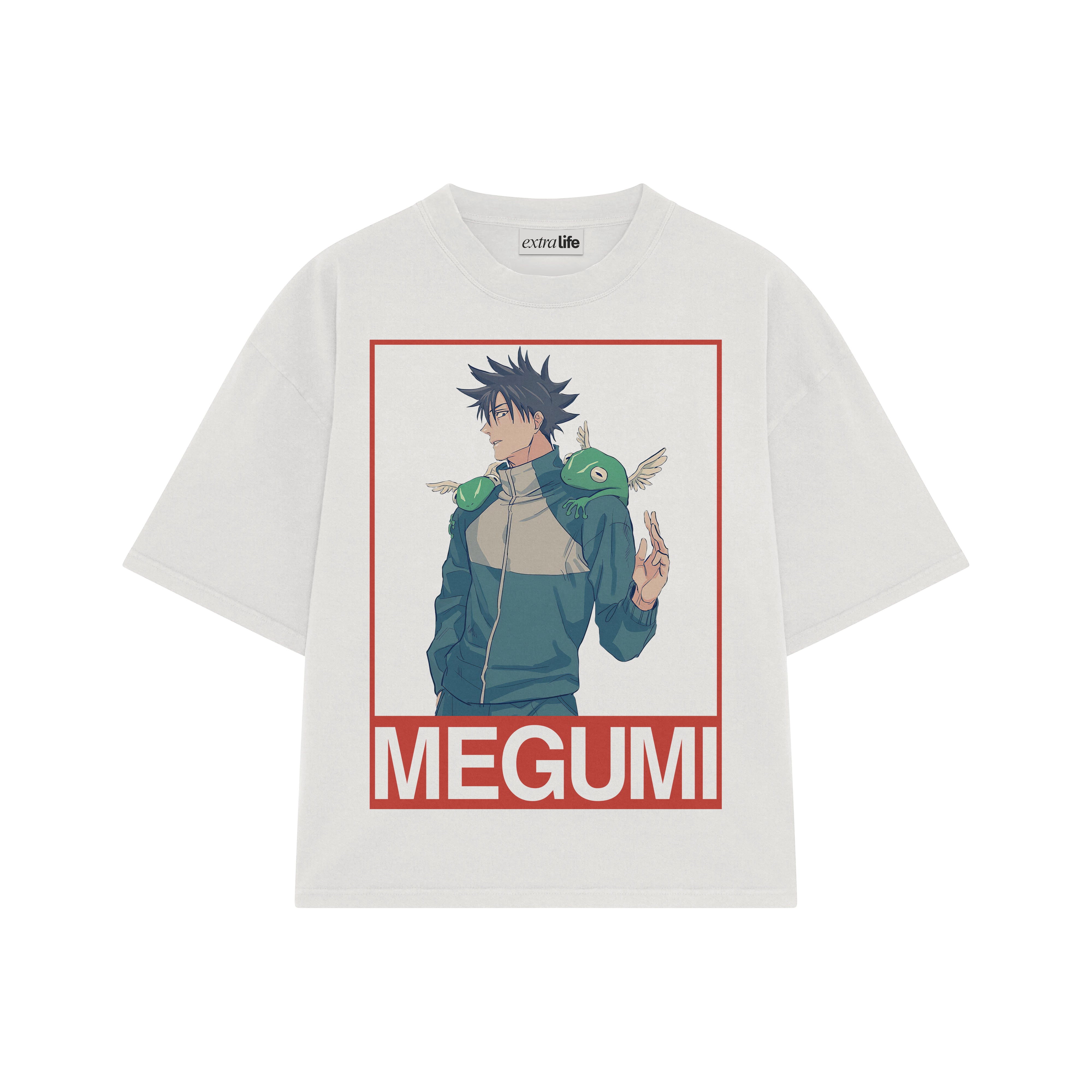 Playera streetwear premium de anime y gaming ExtraLife MX, corte boxy oversized drop shoulder heavyweight en color Deep Black y Off-White, moda urbana mexicana de culto.
