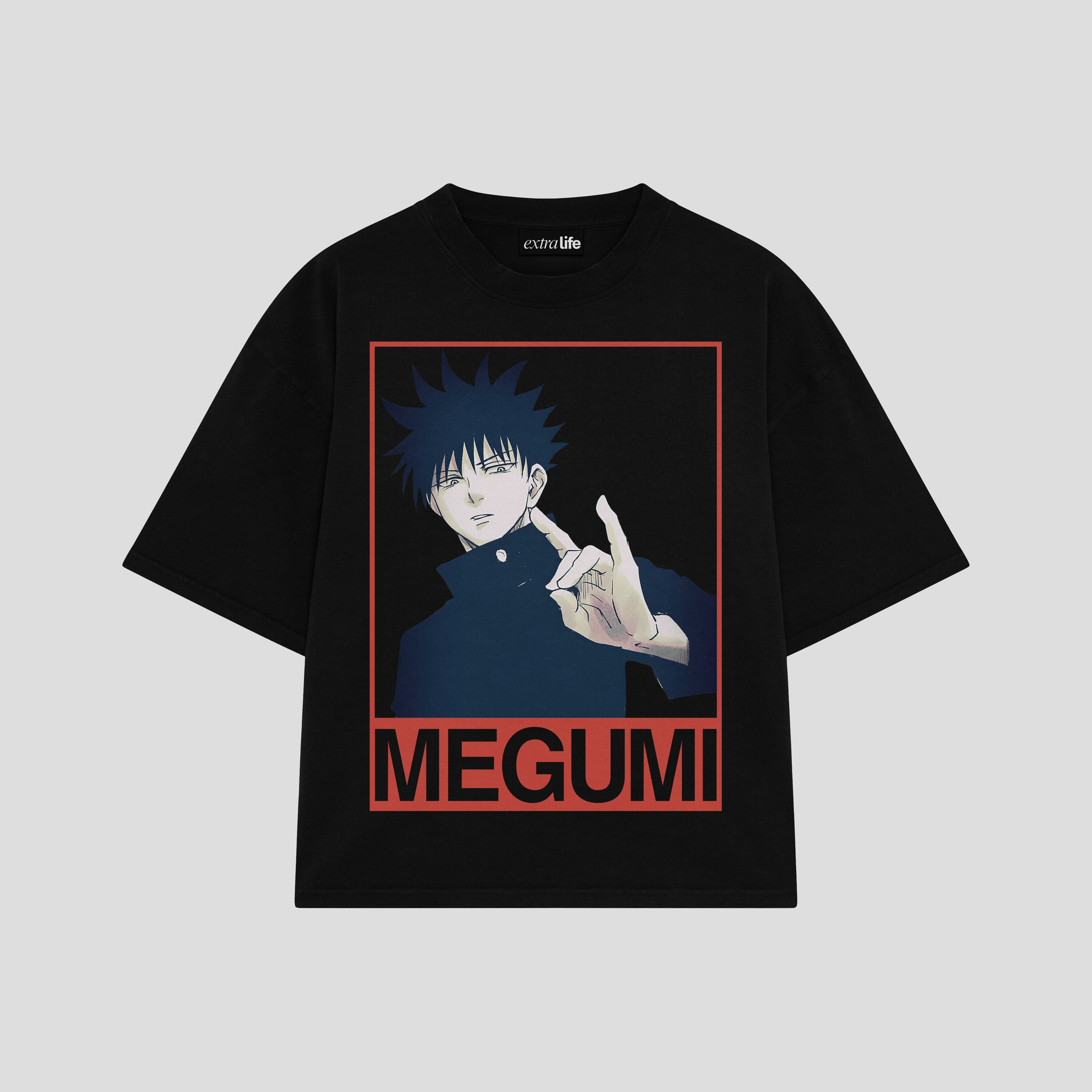 Playera streetwear premium de anime y gaming ExtraLife MX, corte boxy oversized drop shoulder heavyweight en color Deep Black y Off-White, moda urbana mexicana de culto.