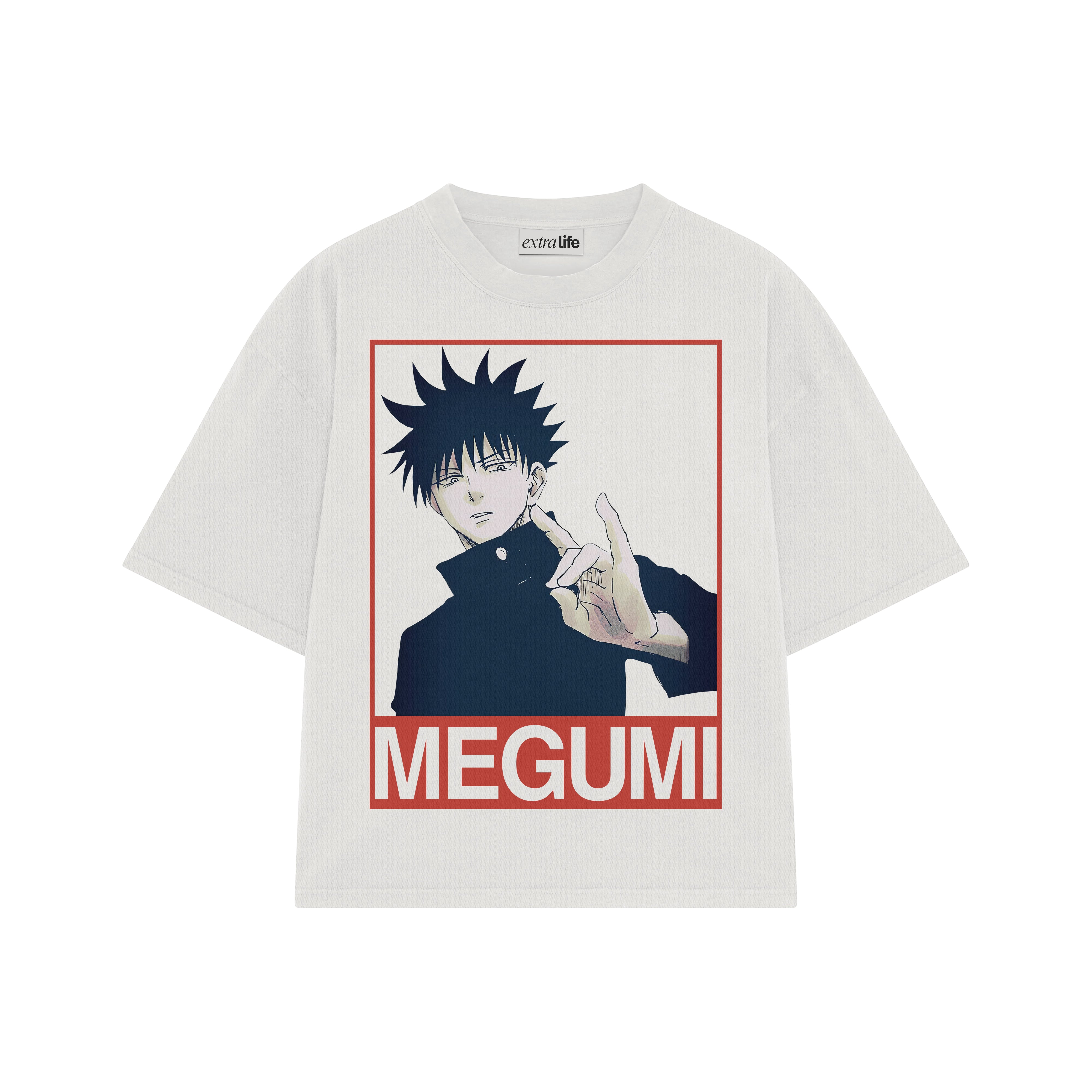 Playera streetwear premium de anime y gaming ExtraLife MX, corte boxy oversized drop shoulder heavyweight en color Deep Black y Off-White, moda urbana mexicana de culto.
