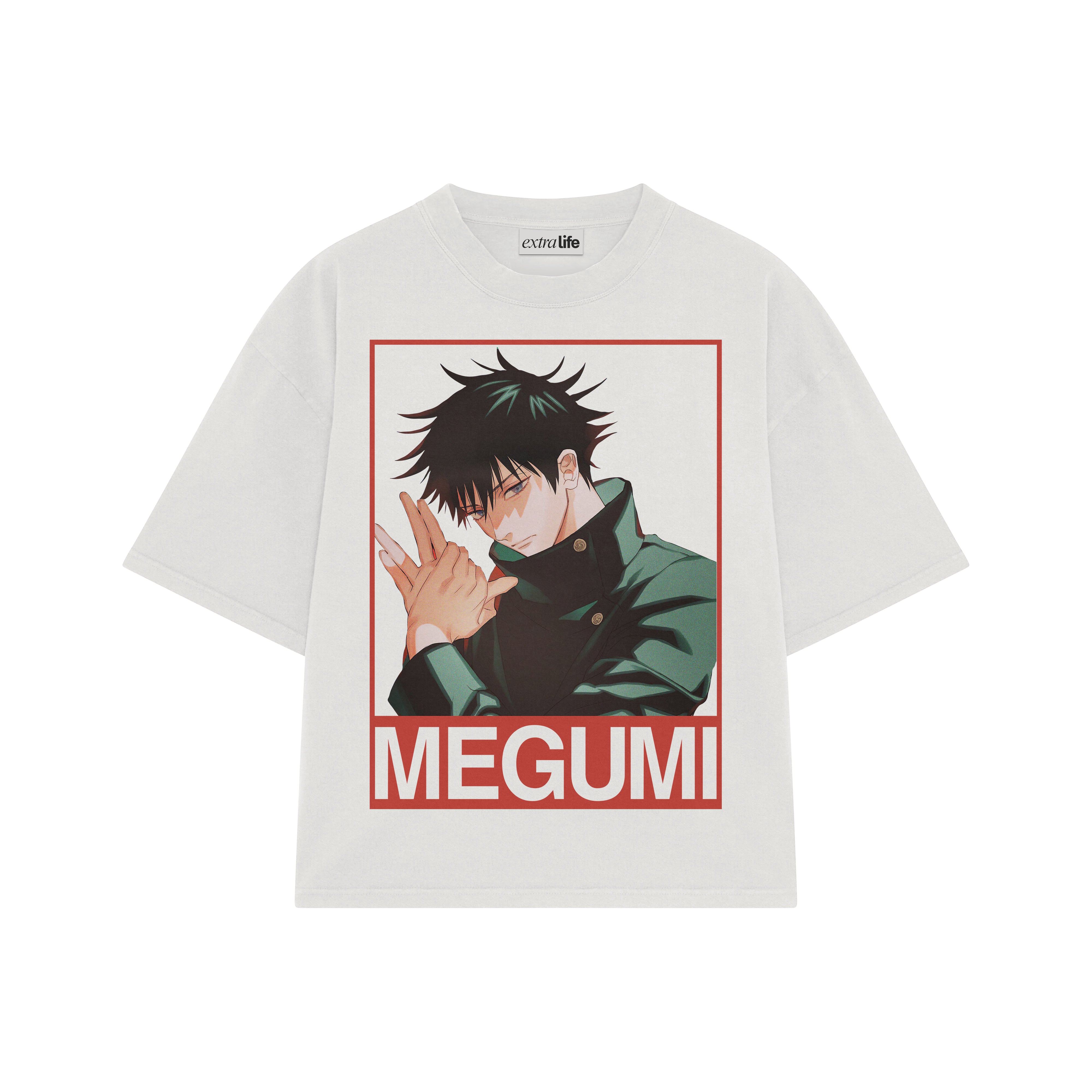 Playera streetwear premium de anime y gaming ExtraLife MX, corte boxy oversized drop shoulder heavyweight en color Deep Black y Off-White, moda urbana mexicana de culto.