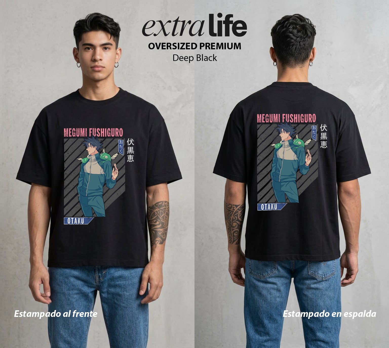 El Arte de las Maldiciones | El Heredero de las Sombras #02406 - Playera Oversized Premium | Deep Black - Foto en modelo
