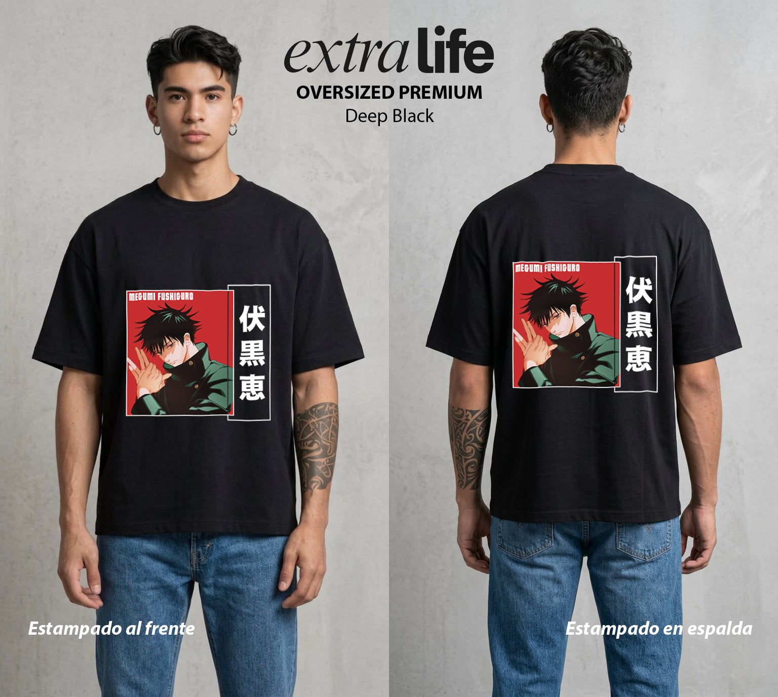 El Arte de las Maldiciones | Bestias del Oscuro #02413 - Playera Oversized Premium | Deep Black - Foto en modelo