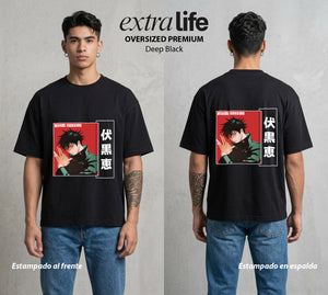 El Arte de las Maldiciones | Bestias del Oscuro #02413 - Playera Oversized Premium | Deep Black - Foto en modelo
