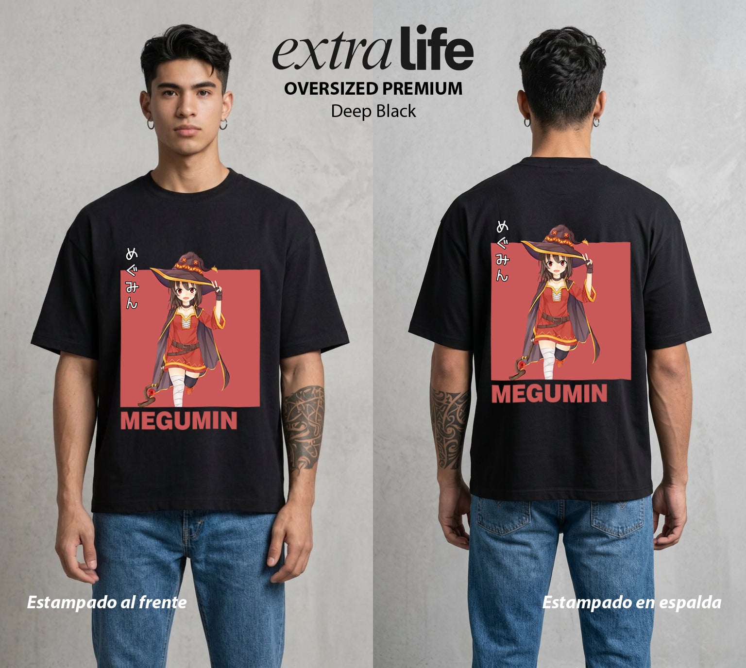La Otra Vida del Heroe | La Explosion y Solo Explosion #02418 - Playera Oversized Premium | Deep Black - Foto en modelo