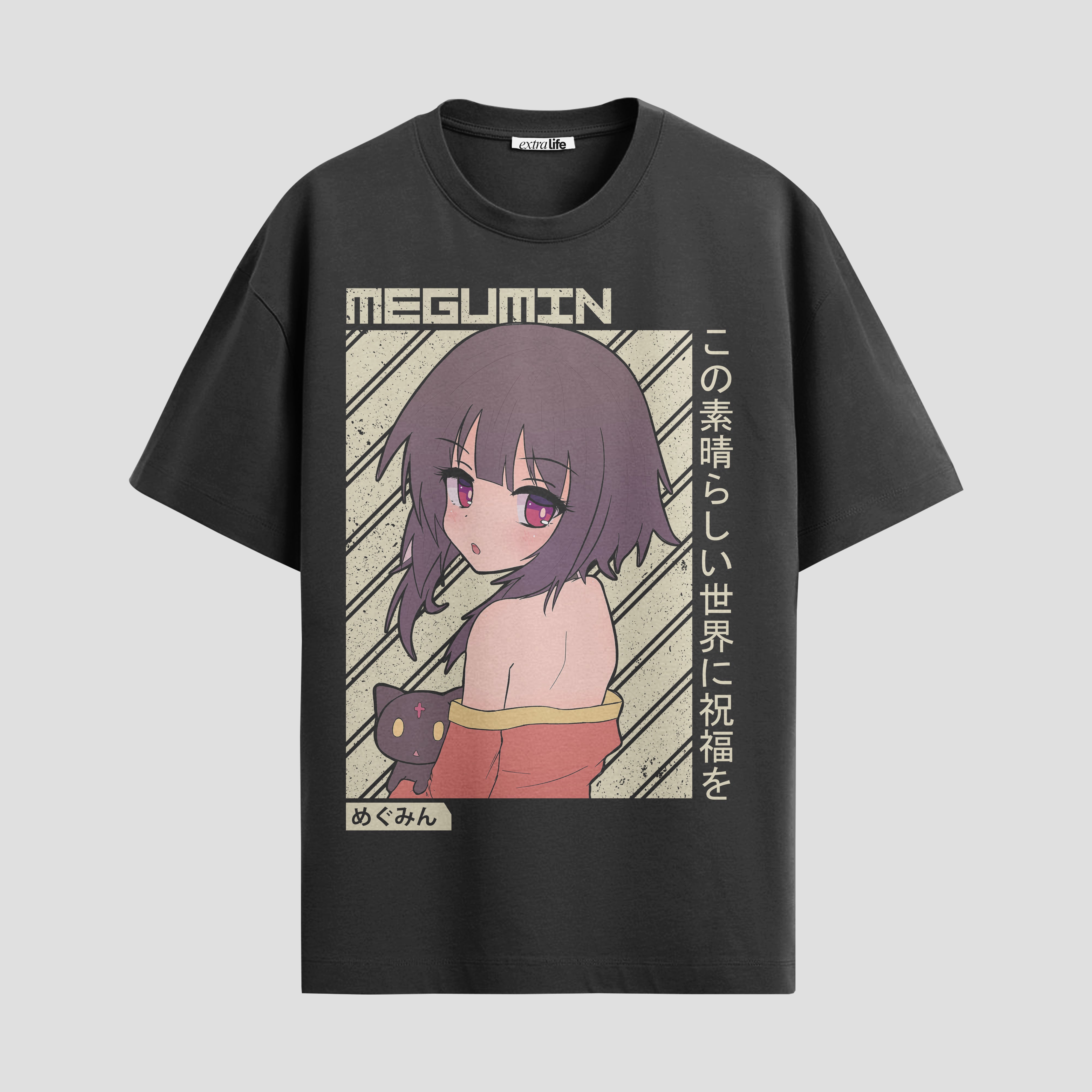 Playera urbana de anime y gaming ExtraLife MX, corte Standard Fit unisex ligero y transpirable en color Deep Black y Pure White, ropa de uso diario para gym y casual.